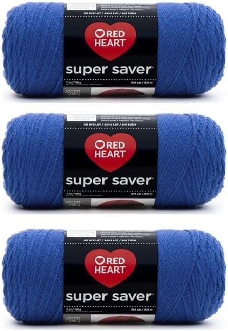 Red Heart Super Saver Royal Yarn - 3 Pack of 198g/7oz - Acrylic - 4 Medium (Worsted) - 364 Yards - Knitting/Crochet