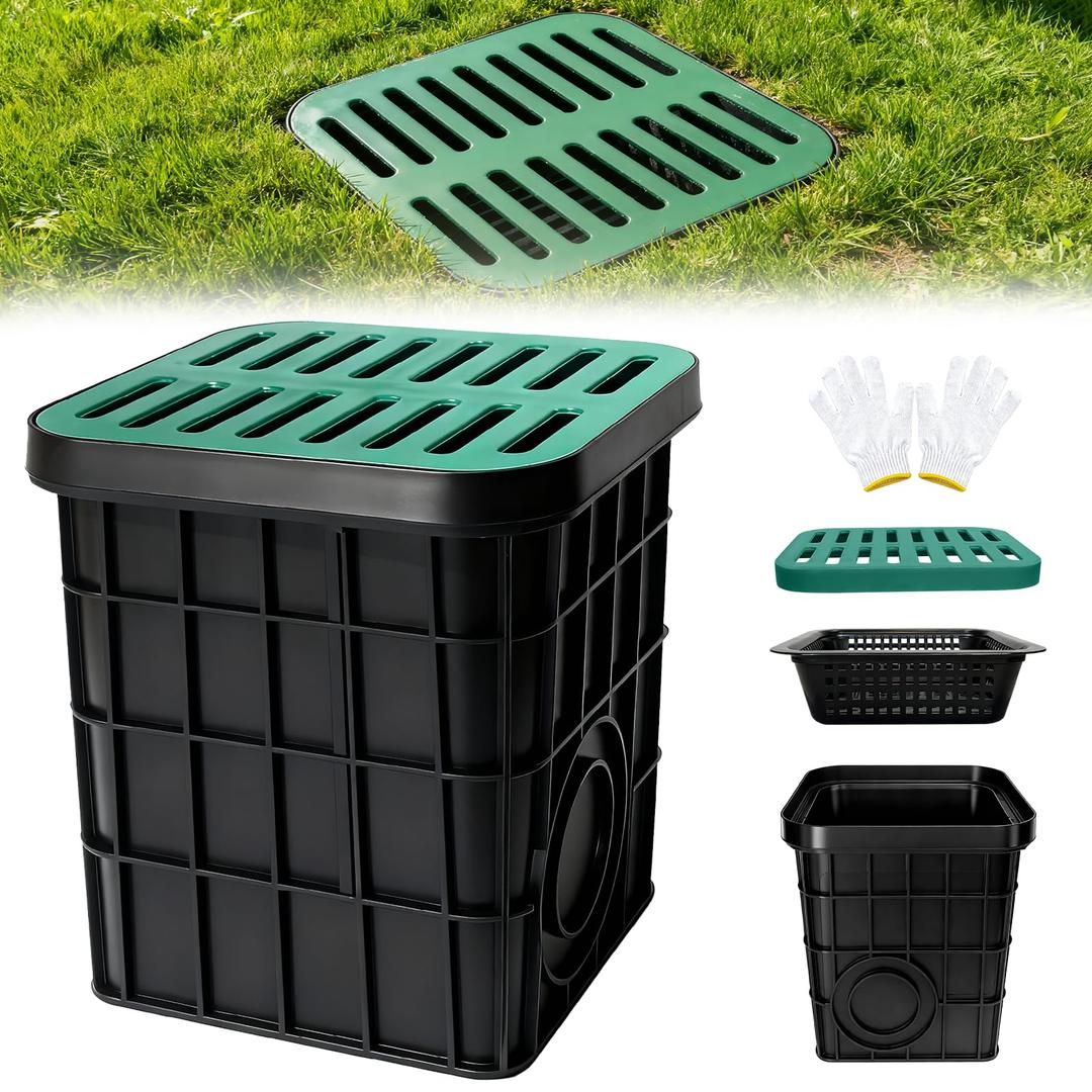 24Inch Catch Basin with Grate, Square Extra Large Yard Drainage Catch Basin for Drainage with Debris Basket, No Pre-Drilled Holes for Patios, Downspout, Municipal Pipeline