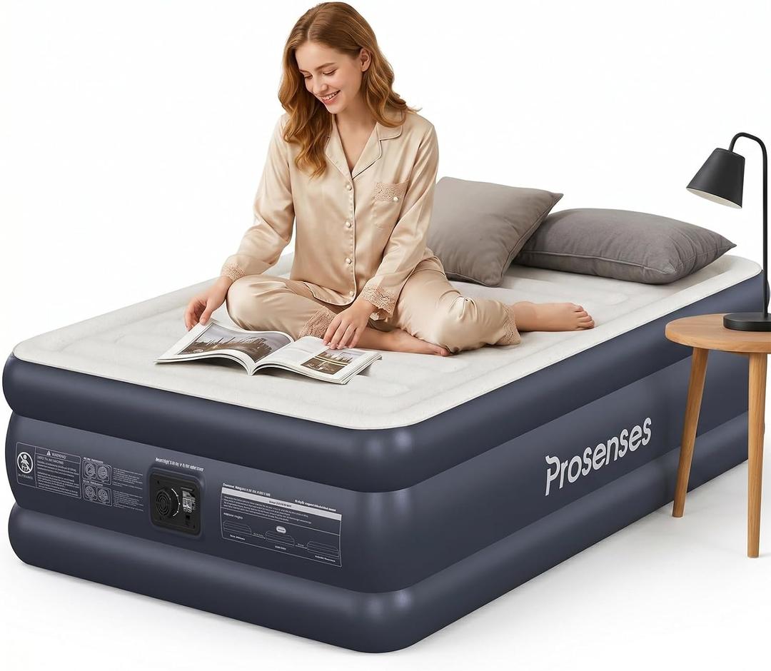 Twin XL Air Mattress with Built-in Pump 18in, Extended 80" Length, Horizontal I-Beam Support 500 LBS, Airtight PVC Bonding, 2-Min Inflation Air Bed with Carry Bag for Home Guests Camping