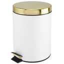 mDesign Pedal Bin  Metal Waste Bin with Pedal, Lid and Plastic Bucket Insert  Perfect for Bathroom, Kitchen, and Office  Household Rubbish Bin with Ergonomic Design  White/Gold (5 liter, White/Soft Brass)