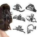 6 Pcs Metal Hair Claw Clips, Gothic Black Spider Web Skeleton Hand Skull Design Hair Jaw Clips Large Non-Slip Catch Halloween Hair Accessories for Women Girls Thick Long Hair