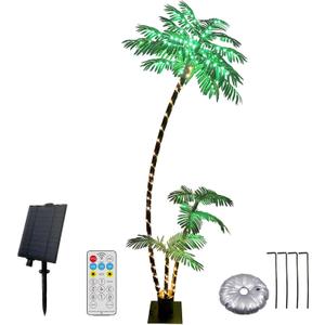 7ft Solar Lighted Palm Tree, Home Room Decor 260LED Christmas Tree, 3 Trunks Artificial Palm Trees for Outside Patio, Indoor Decorations, Outdoor Garden, Pool (Green)