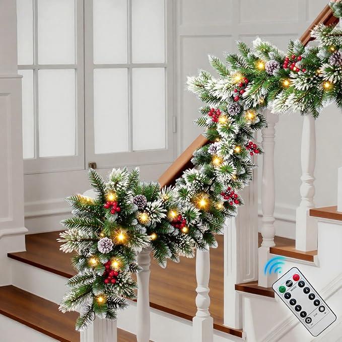 Christmas Garland with Lights, Covanm 9Ft Garland with LED Lights, Artificial Pine Cones and Pine Needles Use for Christmas Decorations and Holiday Mantle Decor Christmas Garland with Lights, Covanm 9Ft Garland with LED Lights, Artificial Pine Cones and Pine Needles Use for Christmas Decorations and Holiday Mantle Decor