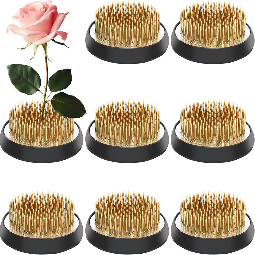 Sliner 8 Pcs 2 Inch Floral Frogs Round Brass Flower Holder Japanese Ikebana Vase Floral Frogs Arranger Fixed Tools Pin for Flower Arrangement Home DIY Craft(Gold)