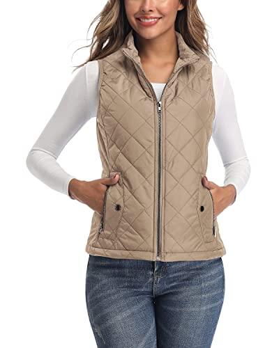 LONGKING Women's Vest - Stand Collar Lightweight Zip Quilted Vest for Women M