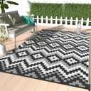 GENIMO Outdoor Rug Waterproof 5x8 ft, Lightweight Plastic Straw Rugs, Outside Reversible Area Mat Carpet for Patio, Camping, RV, Deck, Balcony, Porch, Backyard, Black & White