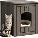 Cat Litter Box Enclosure, Multi-Functional Enclosed Cat Litter Box Furniture, Outdoor Cat House Weatherproof, Openable Front Door & Raised Floor, Easy to Clean & Assemble, Grey