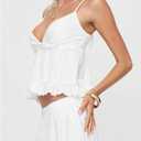 Verdusa Women's Ruffle Babydoll Tops Shirred Camisole Tops Backless Peplum Tops (White, L)