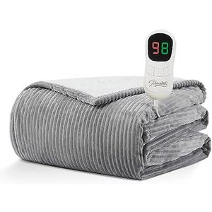 Homemate Electric Heated Blanket Twin - 62"x84" Heating Blanket Twin Size 1/2/4/6/8 Hours Auto-Off 10 Heat Level Over-Heat Protection Soft Flannel Sherpa ETL Certification