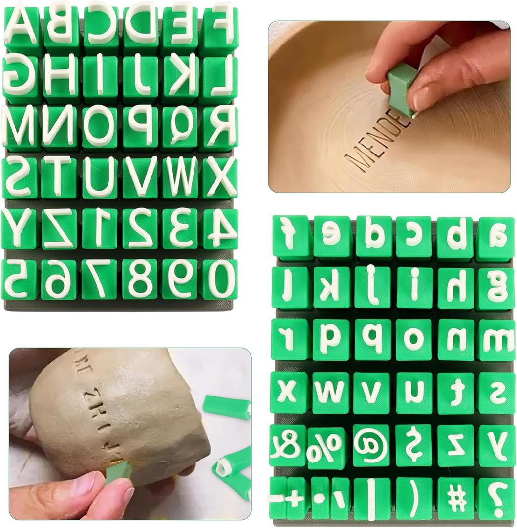 Alphabet Stamps Set for Clay, Letter Stamps for Clay - Uppercase, Lowercase, Numbers & Symbols, Custom Ceramic Pottery Stamps, DIY Handmade Mold Accessories for Ceramic Decorating