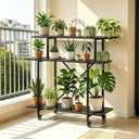 Zhongma 3 Tier Heavy Duty Metal Plant Stand with wheels L35.43 | L35.43 xW17.32 x H41.73 in, Heavy Duty Construction, 660 Capacity, Easy assembly, Home Indoor and Outdoor plant stand