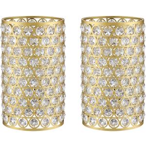 Doraimi Lighting 2 Pack Crystal Metal Pendant Ceiling Chandelier Wall Sconce Lamp Replacement Covers Shade Fixture Gold Finish,1.66" Fitter Size,6.1" high*5.3" Diameter