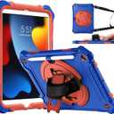ZtotopCases for iPad 9th/ 8th/ 7th Generation 10.2 inch, Shockproof Full Body Protective Cover with 360 Rotating Hand Strap &Stand, Pencil Holder, Drop Protection, Heavy Duty & Durable, Red and Blue