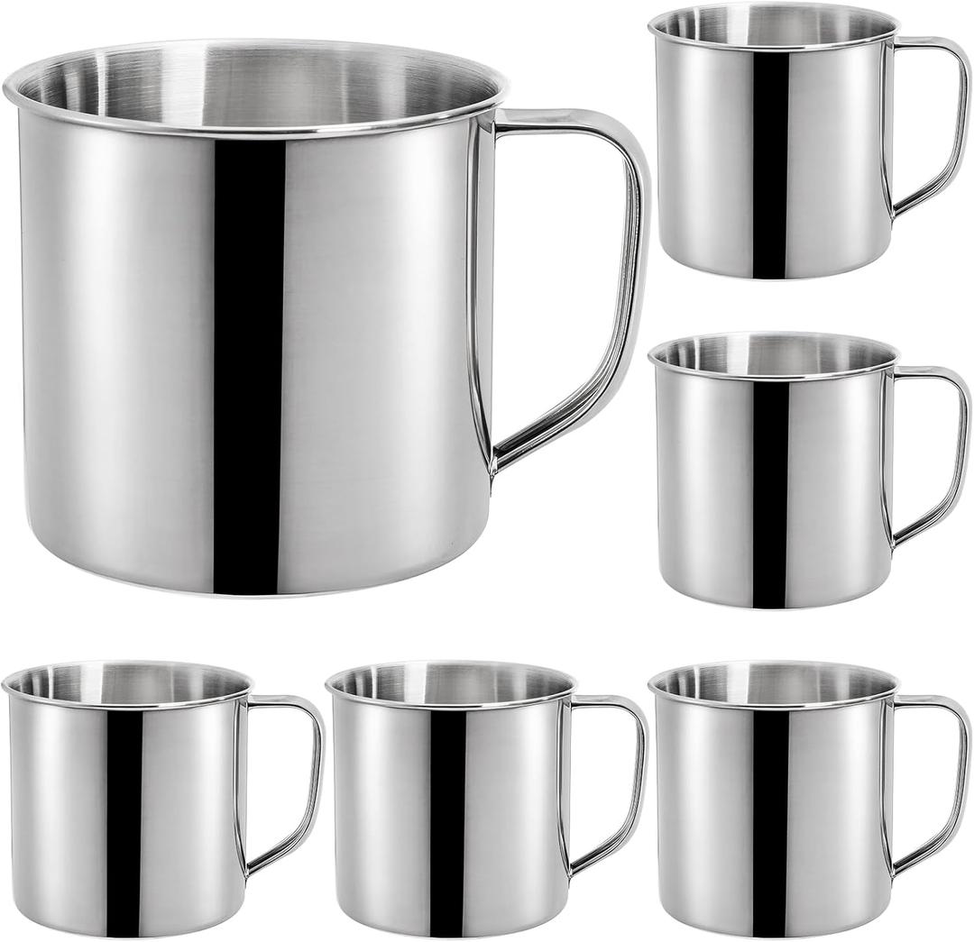 6 Pack Stainless Steel Coffee Mug with Handle, 18.5 Oz Metal Camping Coffee Cup, Unbreakable Portable Hiking Cup Tea Water Drinking Cups for Outdoor Travel, Picnics, Hot Cold Drinks