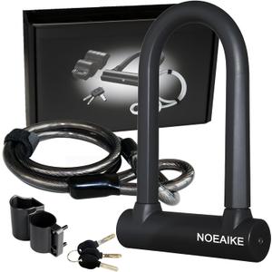 Bike U Lock Heavy Duty Anti Theft with 4ft Security Steel Cable-3 Keys and Mounting Bracket Included,Bicycle Locks Perfect for Road,Mountain,Scooter and Ebike