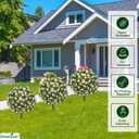 Set of 2 Artificial Topiary Ball Trees with White Mum, Faux Boxwoods for Outdoor Planters with Ground Spike, UV Resistant Artificial Outdoor Plants for Porch, Fake Bushes Round Shrub