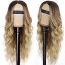AISI HAIR Blonde Wig for Women, Long Wavy Lace Hairline Blond Synthetic Middle Part Ombre Blonde Wigs for Daily Party-26 Inch