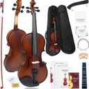 Violin 4/4 Full Size Kit, Solid Wood Acoustic Violin Fiddle Set for Beginner Adult Student Teen Kid with Violin Case, Rosewood Bow, Shoulder Rest, Extra Strings and Cleaning Cloth (Brown, Full)
