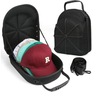 Hard baseball hat case, Hat Carrier Travel Case with Adjustable Shoulder Strap, Hat cap case for 6 Baseball Caps - Perfect for Traveling (Black)