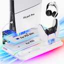 cocubal PS5/ Slim/Pro Stand and PS5 Cooling Station with Dual Controller Charger 3 Level Fan,3 USB Hub Fast Charge drive 9 RGB Light hard Slim Stand for All Disc & Digital Console Playstation 3 skins