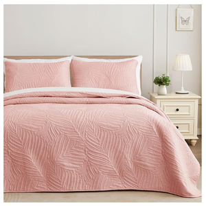 Exclusivo Mezcla California King Quilt Bedding Set, Lightweight Blush Pink Quilts Cal Oversized King Size for All Seasons, Soft Microfiber Bedspreads Coverlets with Leaf Pattern, 3 Piece