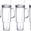 MEWAY 40 oz Tumbler with Handle and Straw LidDouble Wall Vacuum Reusable plastic Water Bottle Travel Mug CupClassic Acrylic Tumblers Cupholder Friendly (4 Pack) (Transparent)