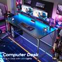 PRAISUN 48 inch Gaming Desk, LED & Power Outlets, Monitor Stand, Black