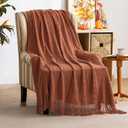 MIULEE Knitted Boho Throw Blanket for Couch Textured Knit Terracotta Rust Blanket with Tassels Cozy Woven Farmhouse Blanket for Sofa Bed Chair Wave Pattern Fall Decor 50"x60", Orange