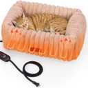 Heated Cat Bed Indoor, Pet Bed with 6 Temperature & 5 Timer Settings, Fluffy Cat Couch with Removable Machine-Washable Cover for Dogs Kitten Puppy in Winter, UL & FCC Certified, Small, Brown (S-22"x14")