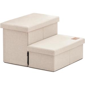 Love's cabin Dog Stairs with Storage 13" H, Foldable Pet Stairs for Small Medium or Large Dogs, Cat Puppy Steps Ramp with Zip up to 150 lbs, Beige, 2 Steps