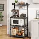 SNTD Bakers Rack with Power Outlet, Kitchen Shelves Microwave Stand with Wire Grid and 10 Hooks, 4 Tiers Coffee Stand (Grey, 23.5 x 15.6 x 52.8 Inches)