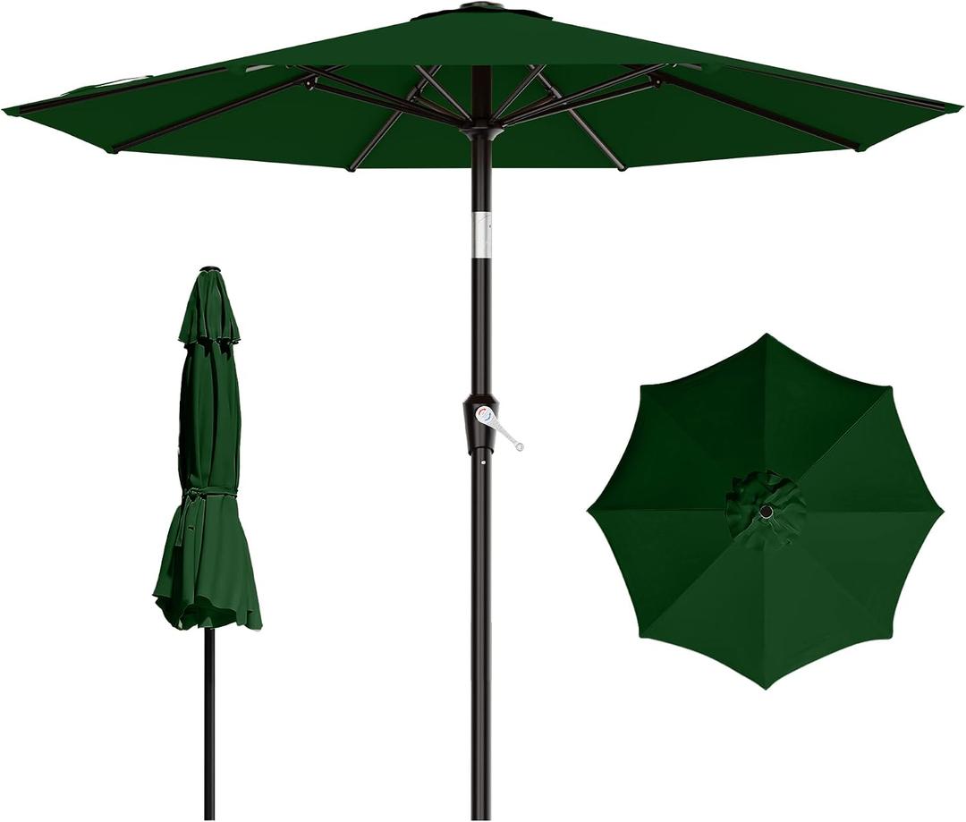 AreShark 9 FT Patio Umbrella for Outdoor, Outdoor Table Umbrella with Push Button Tilt and Crank, Outdoor Patio Umbrellas with 8 Sturdy Ribs for Market, Garden, Pool (Dark Green)