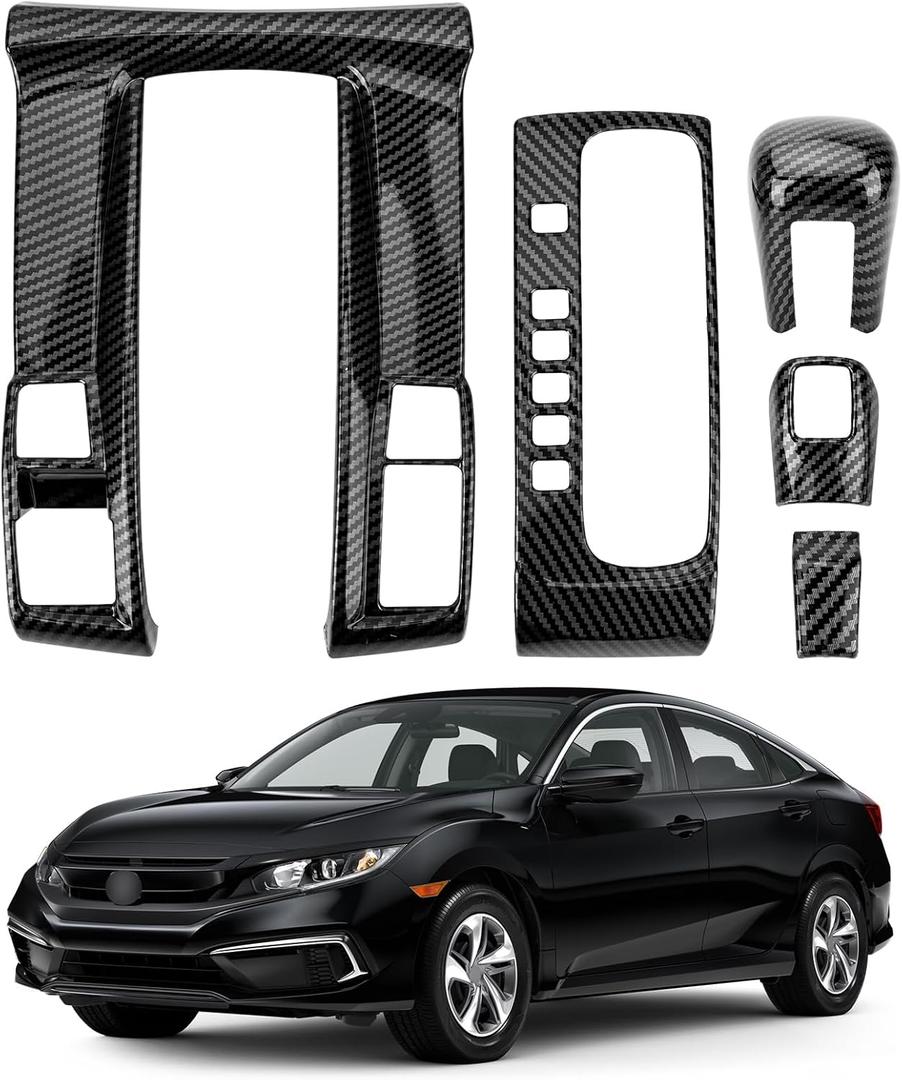 Center Console Gear Shift Panel Cover for Honda 10th Gen Civic 2016 2017 2018 2019 2020 2021 Accessories Interior Decorations Carbon Fiber Style Accessories(Not for Manual Transmission)