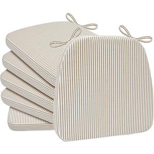AAAAAcessories D-Shaped Chair Cushions, 2" Thick Dining Chair Pads with Ties and Removable, Machine-Washable Cover, 17" x 16", Set of 6, Natural Sand Pinstripe