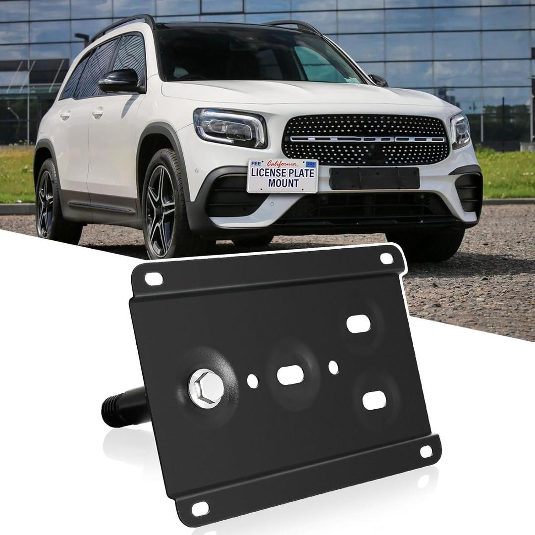 New No Drill Front Bumper Tow Hook License Plate Mount Bracket Holder Compatible with Mercedes W204 C-Class W221 S-Class W166 ML-Class, X247 GLB-Class, C118 CLA-Class, etc Front License Plate Frames
