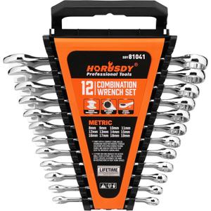 HORUSDY 12-Piece Metric Wrench Set | Combination Wrench Set with Organizer | 12 Point | 8mm - 19mm | Chrome Vanadium Steel