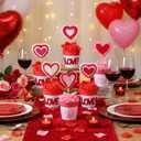 6 Pcs Valentines Day Decorations for Home Artificial Heart Topiary Plant with Pot with Bow and Raffia Valentines Table Centerpiece Felt Heart Decor for Galentines Day Tiered Tray Decor Gift