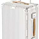 Carry On Luggage with Spinner Wheels and TSA Approved PC Hard Shell Suitcase with Aluminum Frame Zipperless Lightweight Luggage for Business Travel (White, 20in)