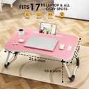 Folding Lap Desk, 23.6 Inch Wood Laptop Bed Desk with Cup Holder, Portable Bed Table for Working Writing Reading & Eating for Bed, Sofa, Couch, Floor - Pink