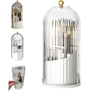 Concealed Toothbrush Holder, Rotating Bathroom Organizer Countertop, Toothbrush Holders with Cover, Bathroom Counter Organizer with Covered Makeup Brush Holder (1pcs White)