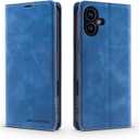 QLTYPRI Case for iPhone 16, Premium PU Leather Cover TPU Bumper with Card Holder Kickstand Hidden Magnetic Adsorption Shockproof Flip Wallet Case for iPhone 16 - Blue