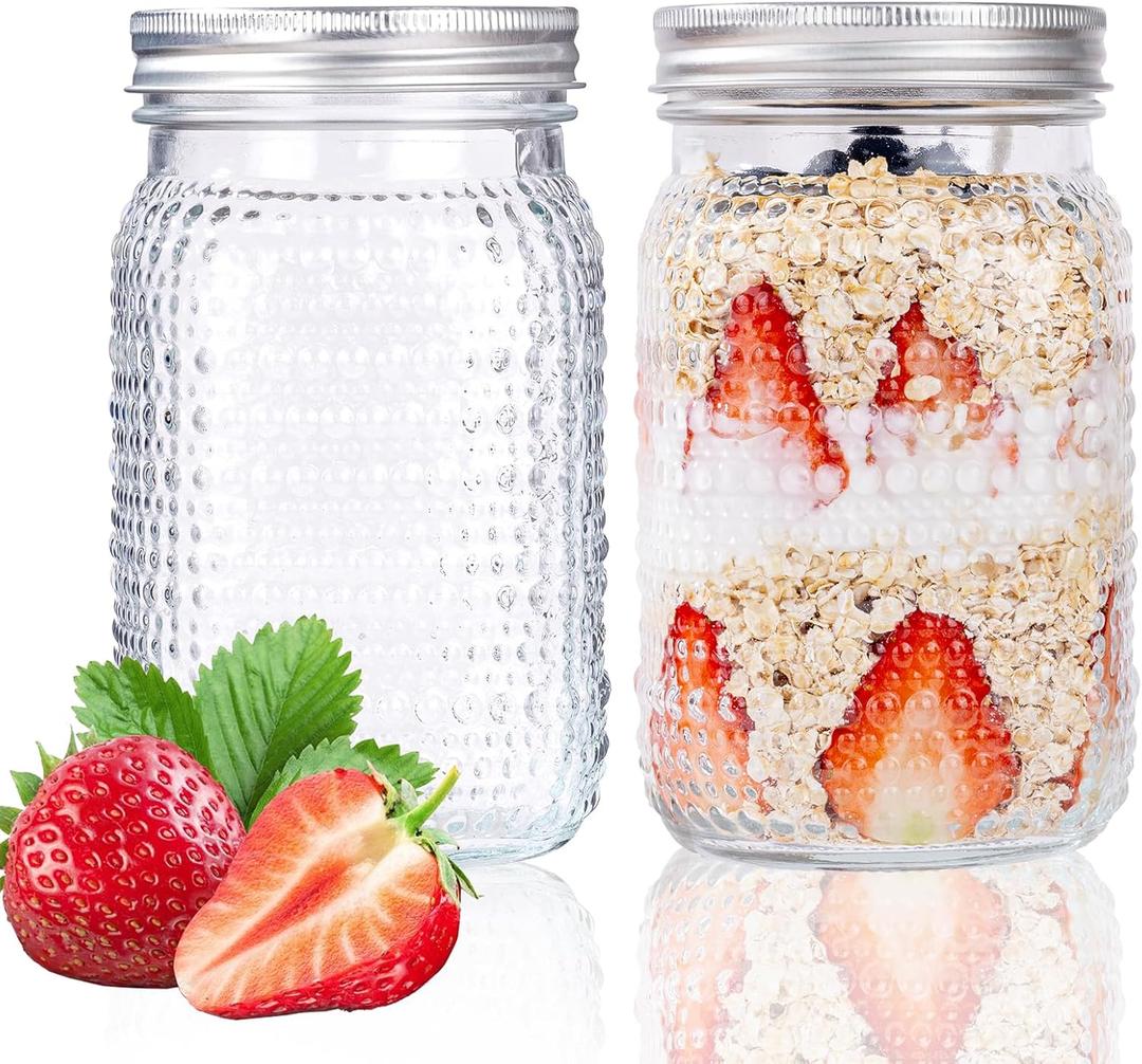 LUODA MirthMood 32 OZ Wide Mouth Mason Jars, 2 PACK Glass Mason Jars with Airtight Lids, Quart Mason Jars Wide Mouth for Preserving, Meal Prep, Overnight Oats, Sauces,Honey, Jam, Yogurt or Jar Decor