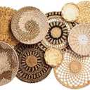 Laquedecraft Set 12 Boho Wicker Rattan Plate Basket Set For Décor Hanging Wall | Large Woven Farmhouse Rustic Bohemian Art Baket Hangings For Decorative Home, Bedroom, Living Room, Kitchen, Bathroom (Classic, 12)