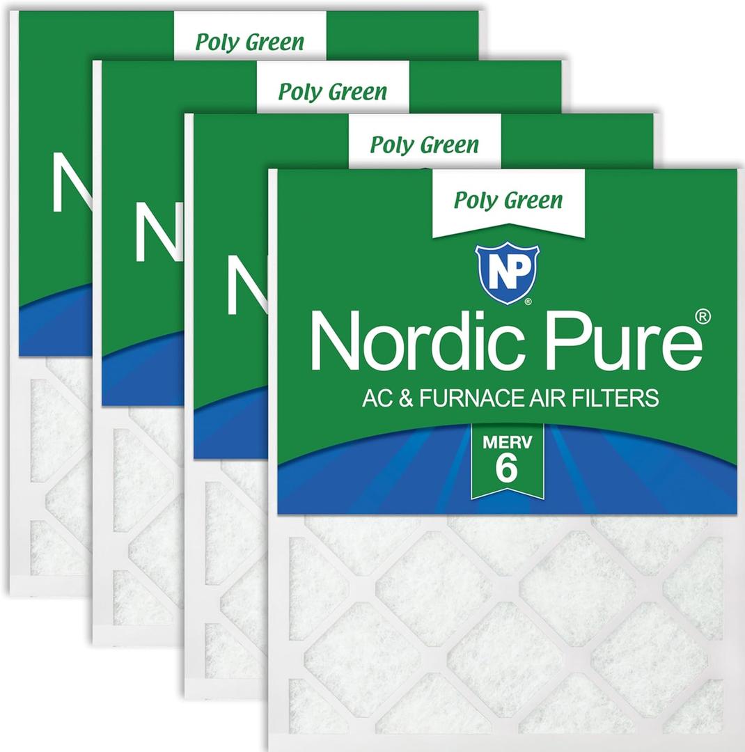 Nordic Pure 16x25x1 (Actual Size: 15 1/2 x 24 1/2 x 3/4) Poly Green MERV 6 AC Furnace Air Filters – Reduces Dust, Pollen, Pet Dander & Allergens – 4-Pack