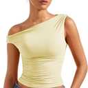 SUUKSESS Women Off Shoulder Tops Sleeveless Shirts Y2K Trendy Going Out Crop Tank Top (Butter Yellow, S)