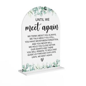 Acrylic Wedding Sign Until We Meet Again Signs for Ceremony Modern Calligraphy Arch Acrylic Table Top Signs for Wedding Reception and Event Party Table Decor (White Eucalyptus Leaves)