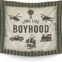 WAITPI Long Live Boyhood Cars Transport Vehicle Boat Plane Hanging Wall Tapestry for Boys Kids Room, Vintage Green Retro Wall Tapestries Decor for Toddler Room Dorm Playroom Nursery Classroom 50x60in (traffic)