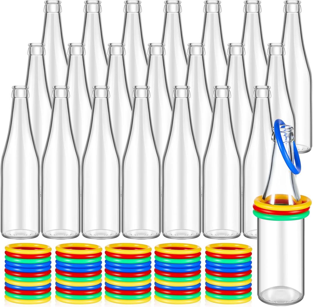 Tioncy Ring Toss Outdoor Carnival Backyard Adults Fun Target Glass Bottles with Mixed Color Rings Hoops for Family Outside Sport Party Accessories