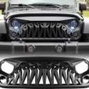 Matte Black Front Grill, Shark Grille Compatible with 2007-2018 Jeep Wrangler Rubicon Sahara Sport JK JKU