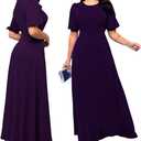 Maxi Dresses for Women Casual Floor Length Round Neck Party Formal Long Dresses (Purple, S)